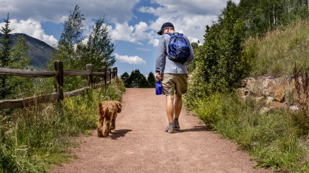 Hombre caminado con su perro